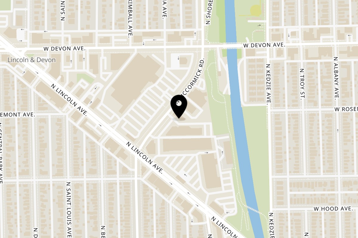 Map showing the location of Bánh Mì Ông Mười on 6257B N McCormick Blvd in Chicago